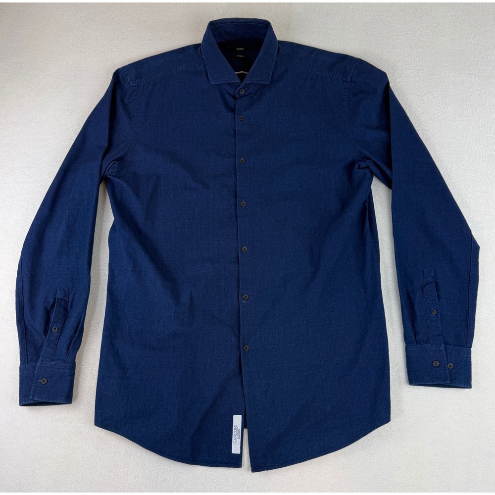 Hugo Boss Button Up Shirt Mens 17 Blue Jason Slim Fit Canclini Denim Fabric